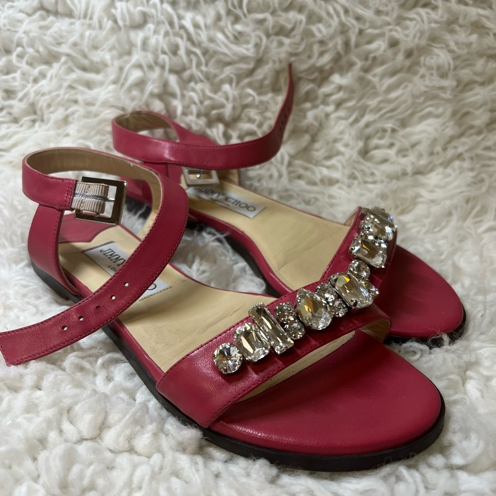 Jimmy Choo City Sandal Flat With Jewelry ONPA/028 Power Pink Size 6.5
